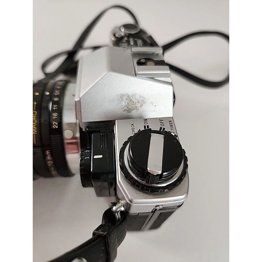 Vintage Olympus OM-10 35mm film Camera Soligor 70mm F2.5/3.5 Lens And winder